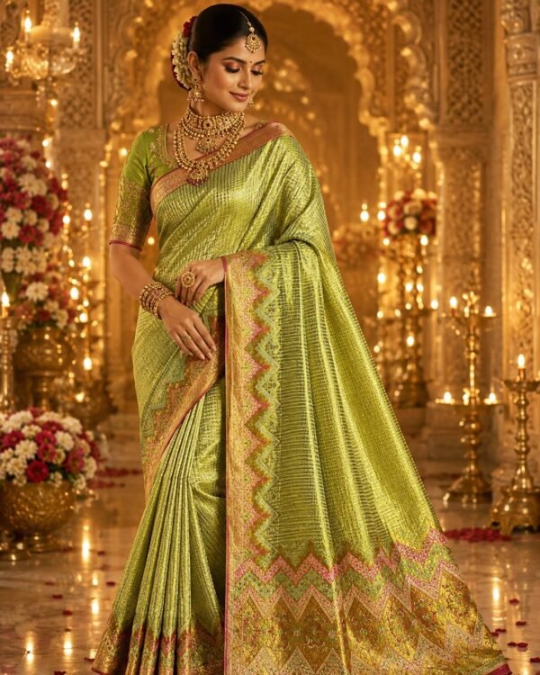 Wedding collection pure kanchipattu tissue Meenakari checks uniqe designs