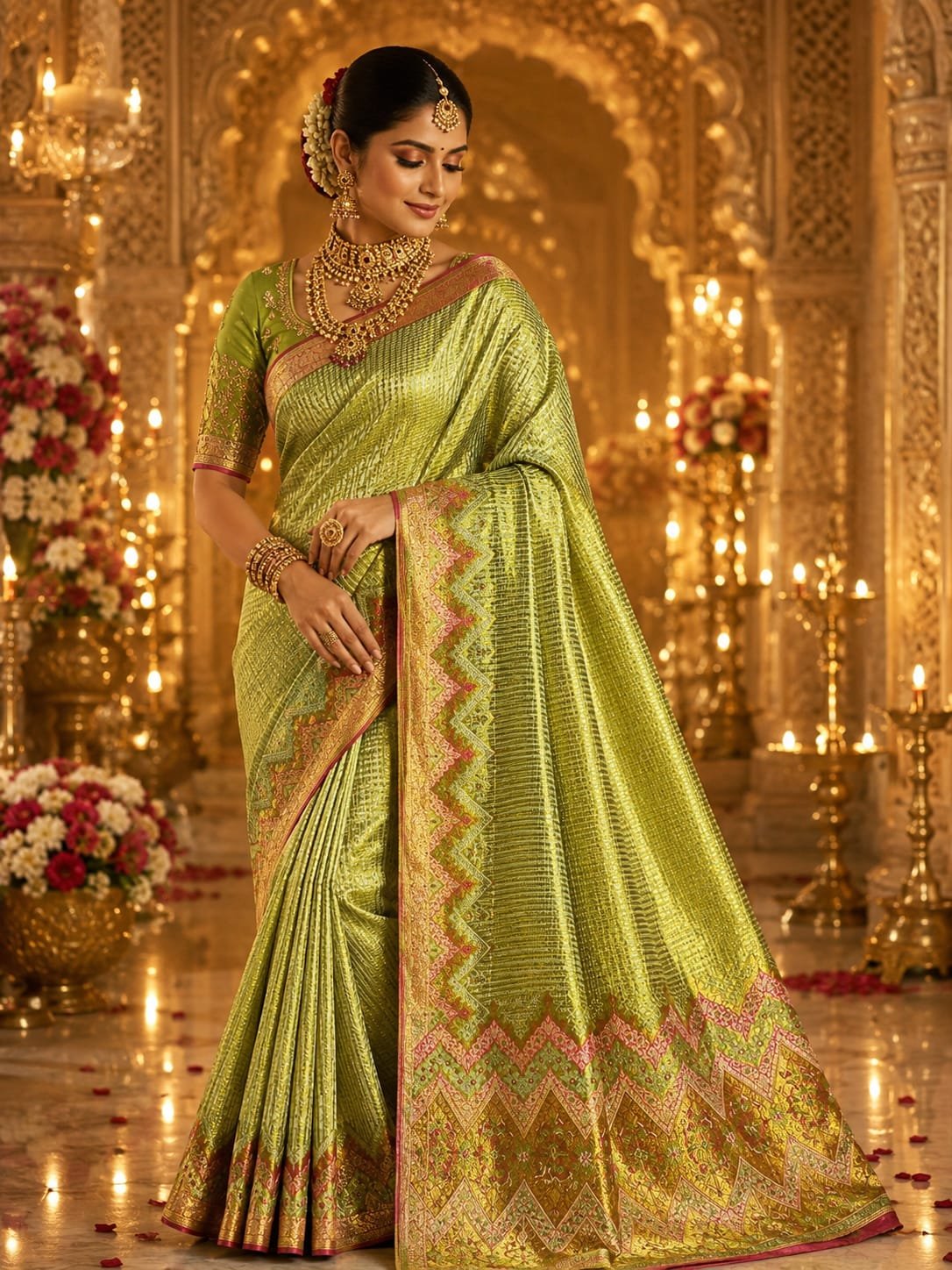 Wedding collection pure kanchipattu tissue Meenakari checks uniqe designs