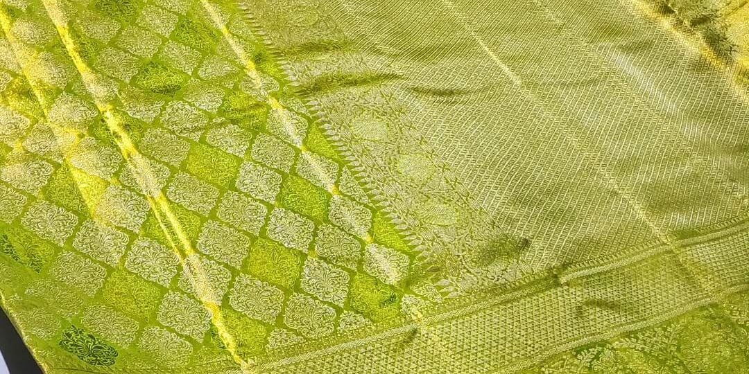 Special edition pure kanchipattu tissue edge to edge meena work designs 