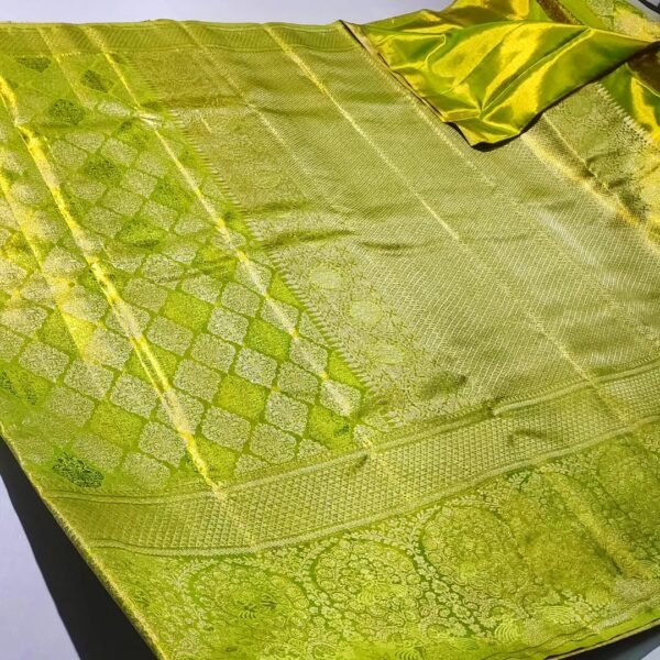 Special edition pure kanchipattu tissue edge to edge meena work designs 