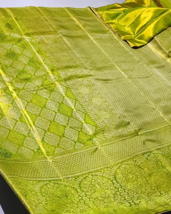 Special edition pure kanchipattu tissue edge to edge meena work designs 