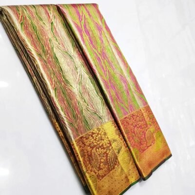 Exclusive pure kanchipattu tissue edge to edge meena strips brocade designs 