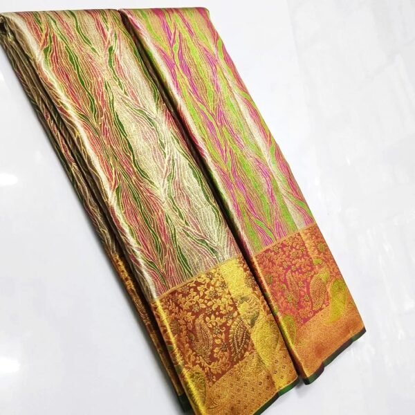 Exclusive pure kanchipattu tissue edge to edge meena strips brocade designs 
