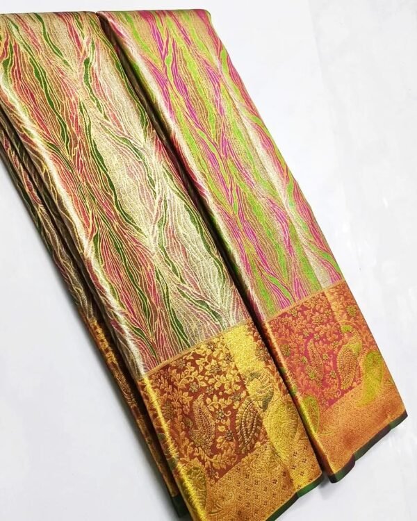 Exclusive pure kanchipattu tissue edge to edge meena strips brocade designs 