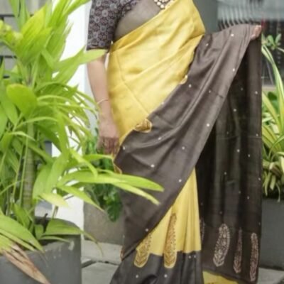 Exclusive hand Kodi printed on pure handloom tussar with unstitched blouse