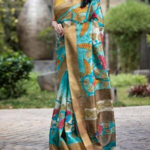 Hand kalamkari on pure zari border handloom tussar