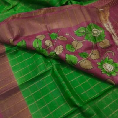 Pure handloom tussar saree with kalamkari blouse 