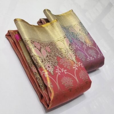 Premium quality pure kanchipattu tissue, Meenakari edge to edge patterns