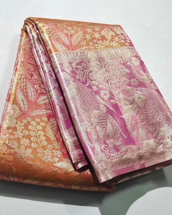 Pure kanchipattu tissue Meenakari all over floral buttas