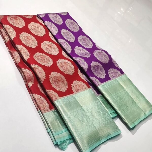 Pure kanchipattu resham warp kuttu meena butta designs Best No.1 Kanchipuram Pure Tissue Silk Sarees