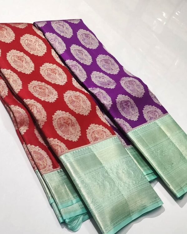 Pure kanchipattu resham warp kuttu meena butta designs Best No.1 Kanchipuram Pure Tissue Silk Sarees