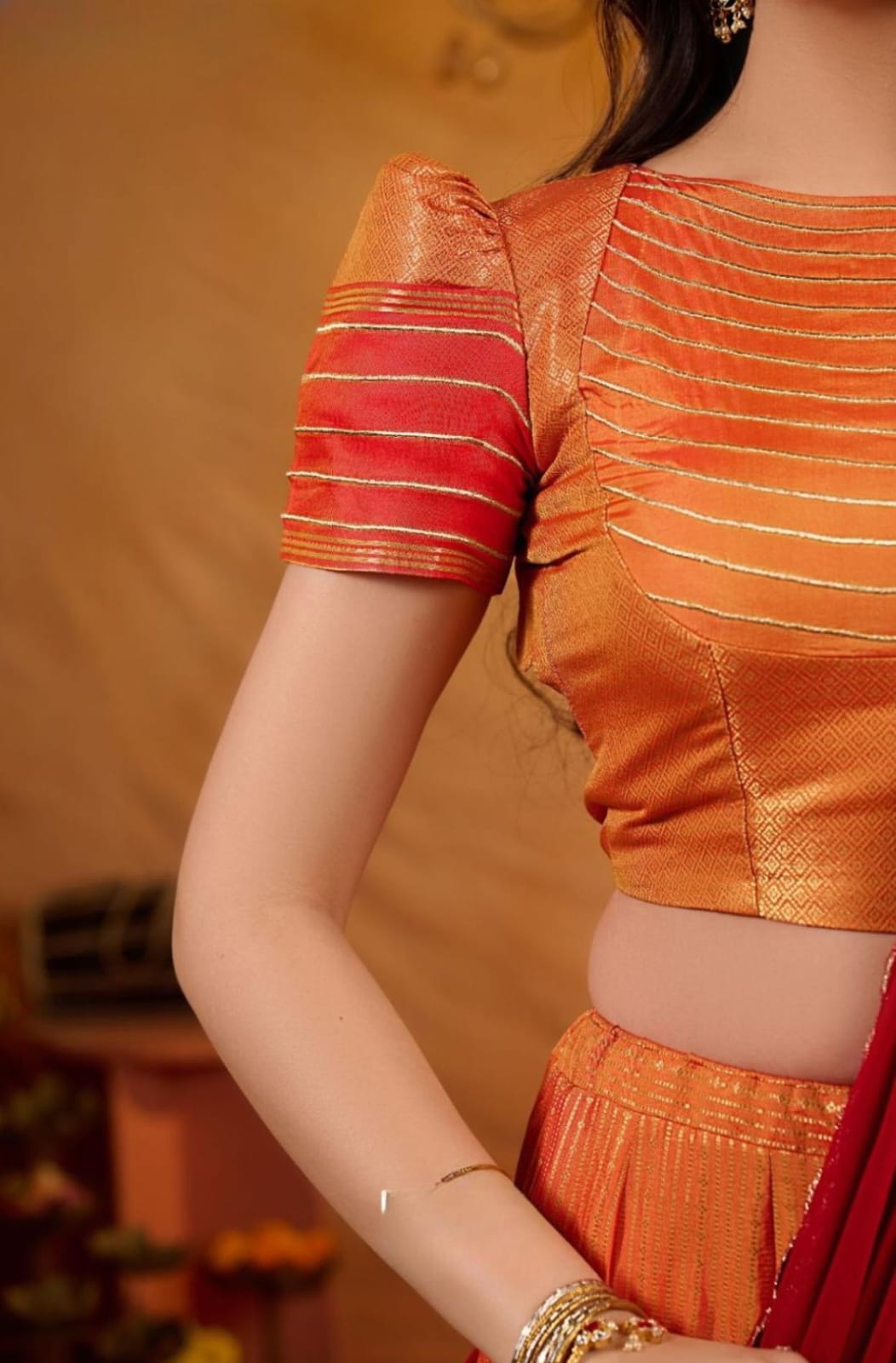 Manohari Soft Silk Orange Lehenga Set 4 Manohari Soft Silk Orange Lehenga Set - Image 4