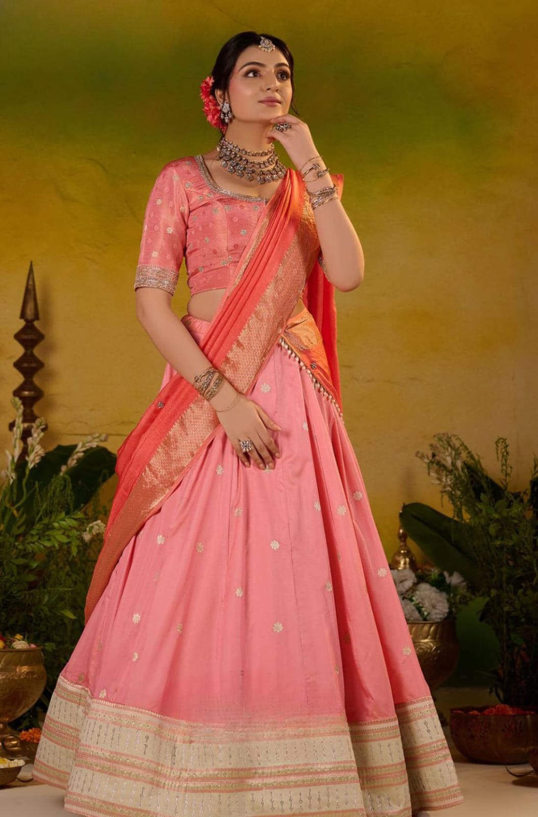 Soft Silk Half Saree Pastel Pink Lehenga 2 Soft Silk Half Saree Pastel Pink Lehenga - Image 2