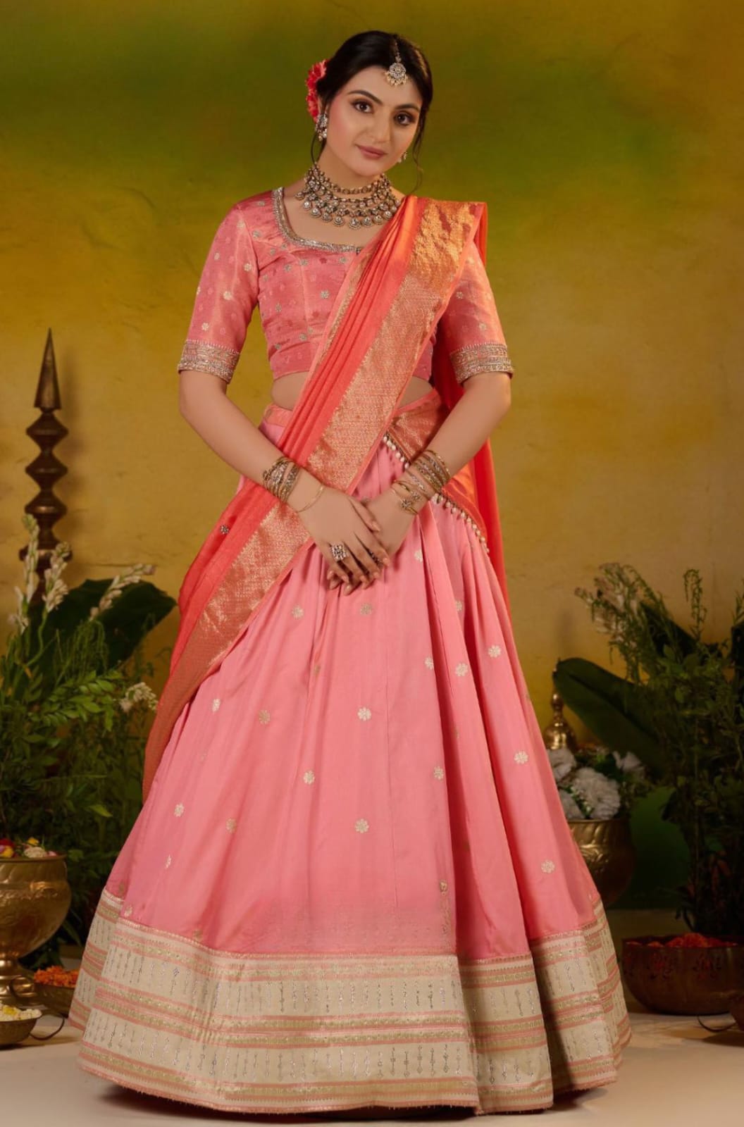 Soft Silk Half Saree Pastel Pink Lehenga 3 Soft Silk Half Saree Pastel Pink Lehenga - Image 3