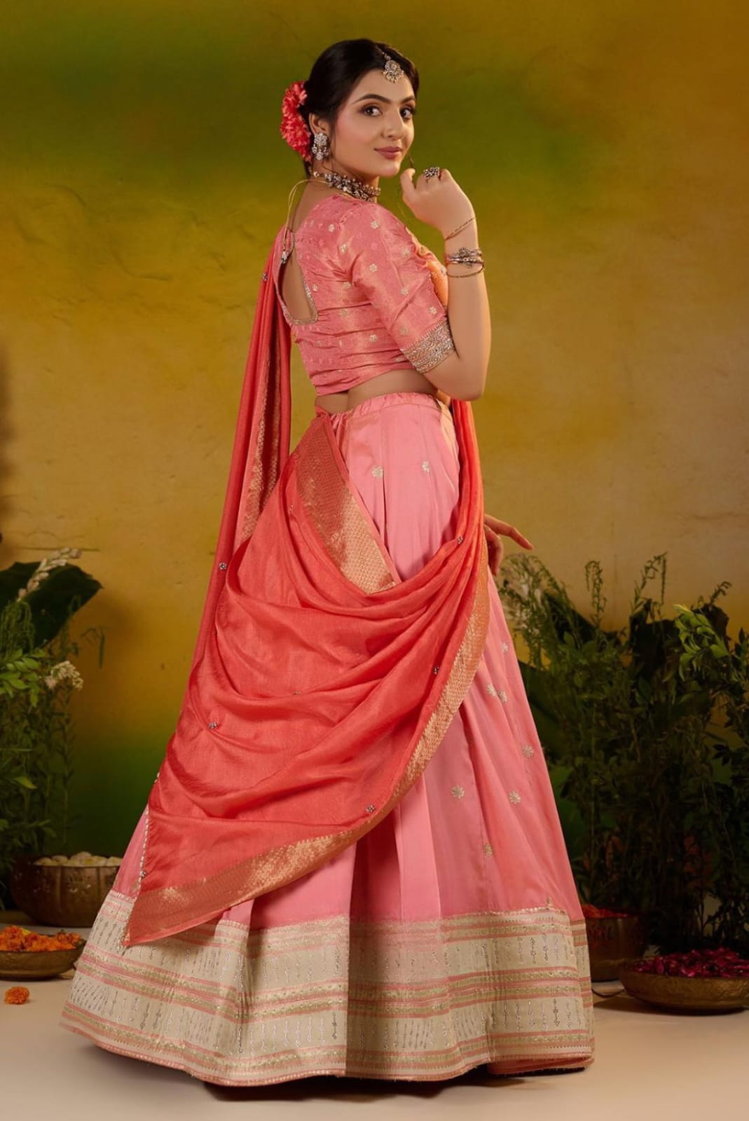 Soft Silk Half Saree Pastel Pink Lehenga 4 Soft Silk Half Saree Pastel Pink Lehenga - Image 4