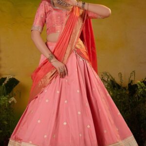 Soft Silk Half Saree Pastel Pink Lehenga