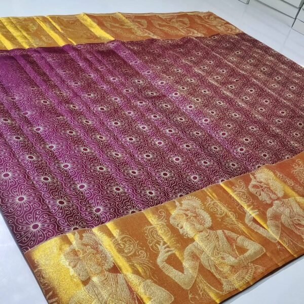 Premium quality pure kanchipattu tissue edge-to-edge deer brocade designs 