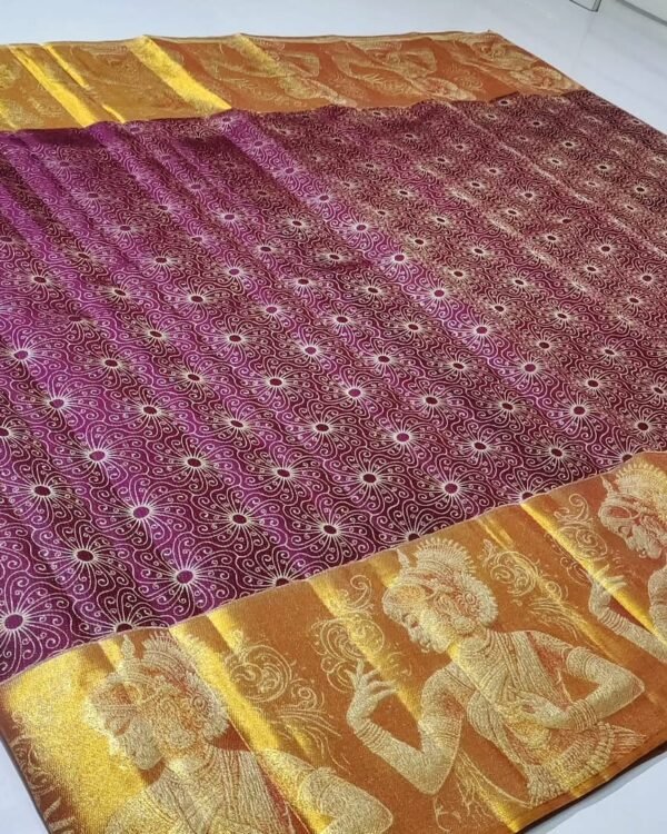 Premium quality pure kanchipattu tissue edge-to-edge deer brocade designs 