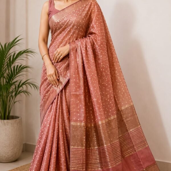 Zari border Pure Handloom Tussar Silk Saree | Hand Printed