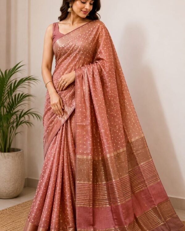 Zari border Pure Handloom Tussar Silk Saree | Hand Printed