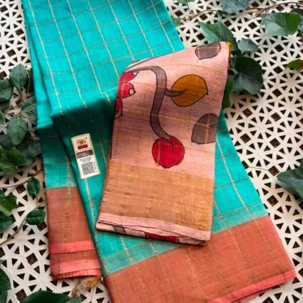 Check Zari Pure Handloom Tussar Saree