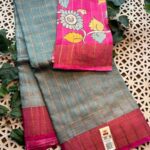Checks zari border pure handloom tussar saree with kalamkari blouse