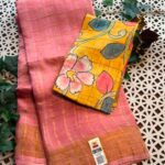 Checks zari border pure handloom tussar saree with kalamkari blouse 1