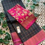 Checks zari border pure handloom tussar saree with kalamkari blouse 4