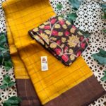 Checks zari border pure handloom tussar saree with kalamkari blouse 5