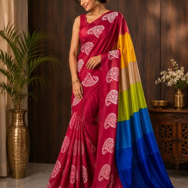 Exclusive Bishnupuri Handloom pure silk hand-printed saree
