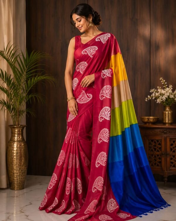 Exclusive Bishnupuri Handloom pure silk hand-printed saree