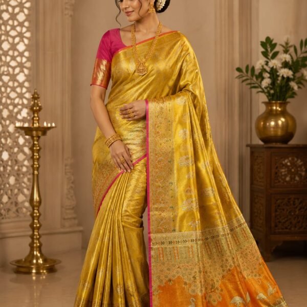 Exclusive pure kanchipuram tissue edge to edge 1g meenakari designs