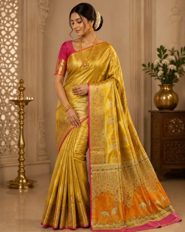 Exclusive pure kanchipuram tissue edge to edge 1g meenakari designs