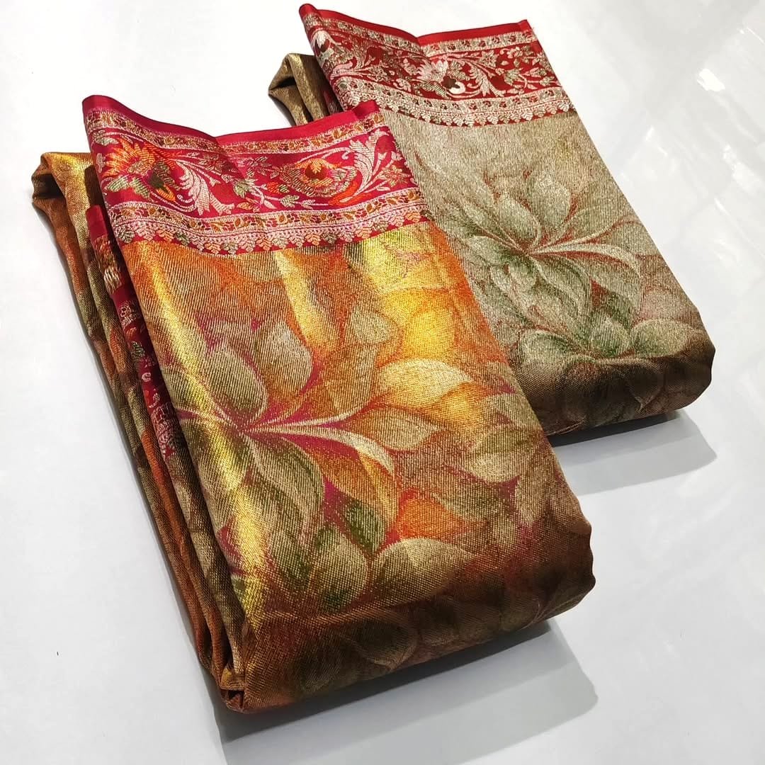 Pure kanchipattu tissue edge to edge 1g meenakari 5d designs