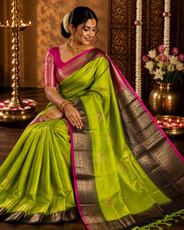 Traditional elegant Kanchipuram pure silk saree