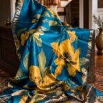 Zari border pure handloom tussar saree with free hand-painted saree