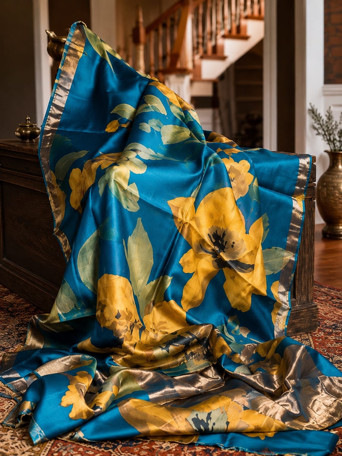 Zari border pure handloom tussar saree with free hand-painted saree 1 Zari border pure handloom tussar saree with free hand-painted saree