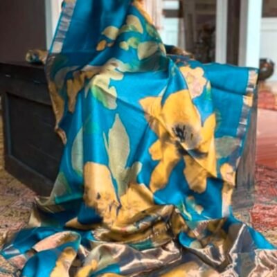 Zari border pure handloom tussar saree with free hand-painted saree