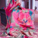 Zari border pure handloom tussar saree with free hand painted saree1