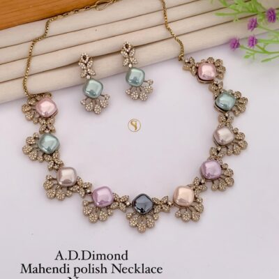 AD Diamond Gold and Silver Necklace