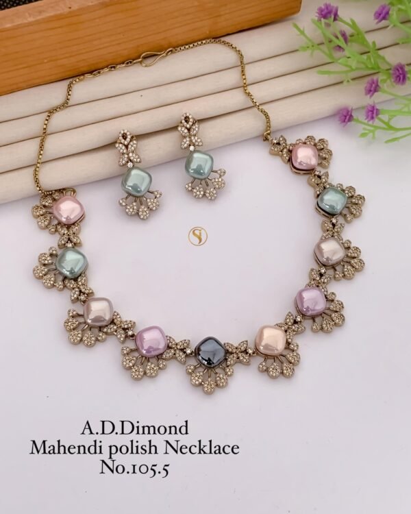 AD Diamond Gold and Silver Necklace