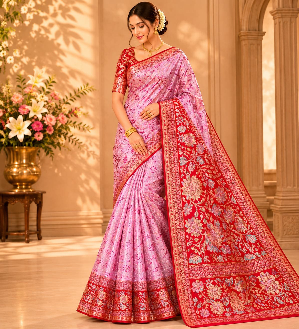 Bridal wear pure kanchipattu resham warp meenakari designs 