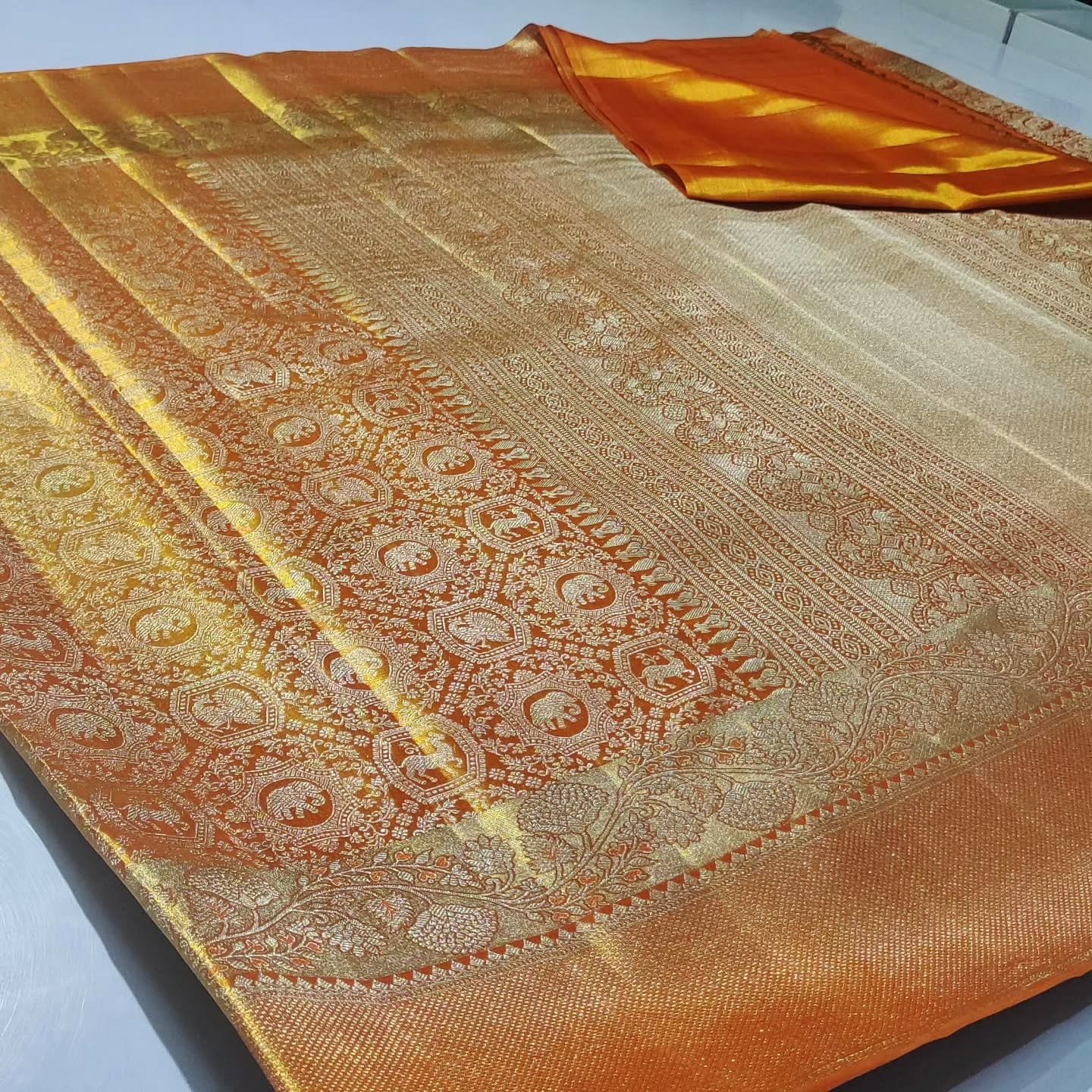 Bridal wear pure kanchipattu resham warp meenakari designs 