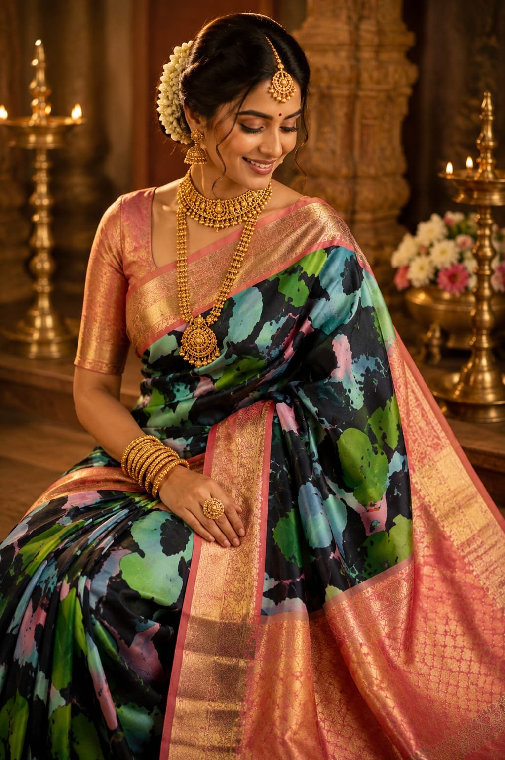 New Kanchipuram silk with digital print 1 Exclusive Pure silk Handloom