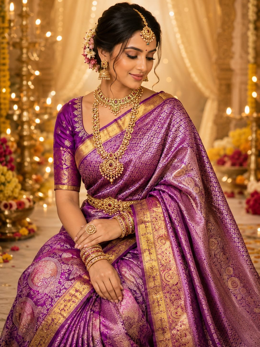 Exclusive wedding collection pure kanchipattu resham Meenakari 1g premium quality 