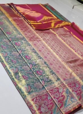 Exclusive wedding collection pure kanchipattu resham warp edge to edge Meenakari patterns