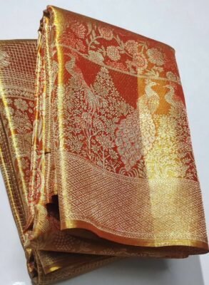 Exclusive wedding collection pure kanchipattu tissue flower brocade with meena work designs 