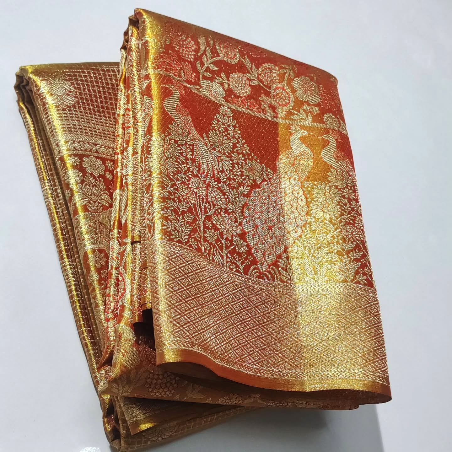 Exclusive wedding collection pure kanchipattu tissue flower brocade with meena work designs 