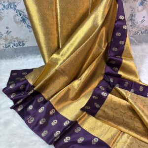 Kanjivaram tissue silk Saree full body golden zari Wark design fancy satan patta saree