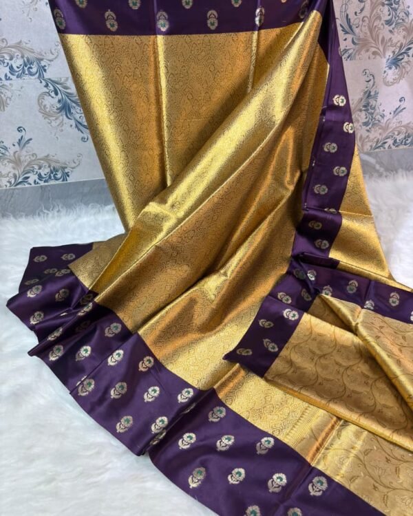 Kanjivaram tissue silk Saree full body golden zari Wark design fancy satan patta saree